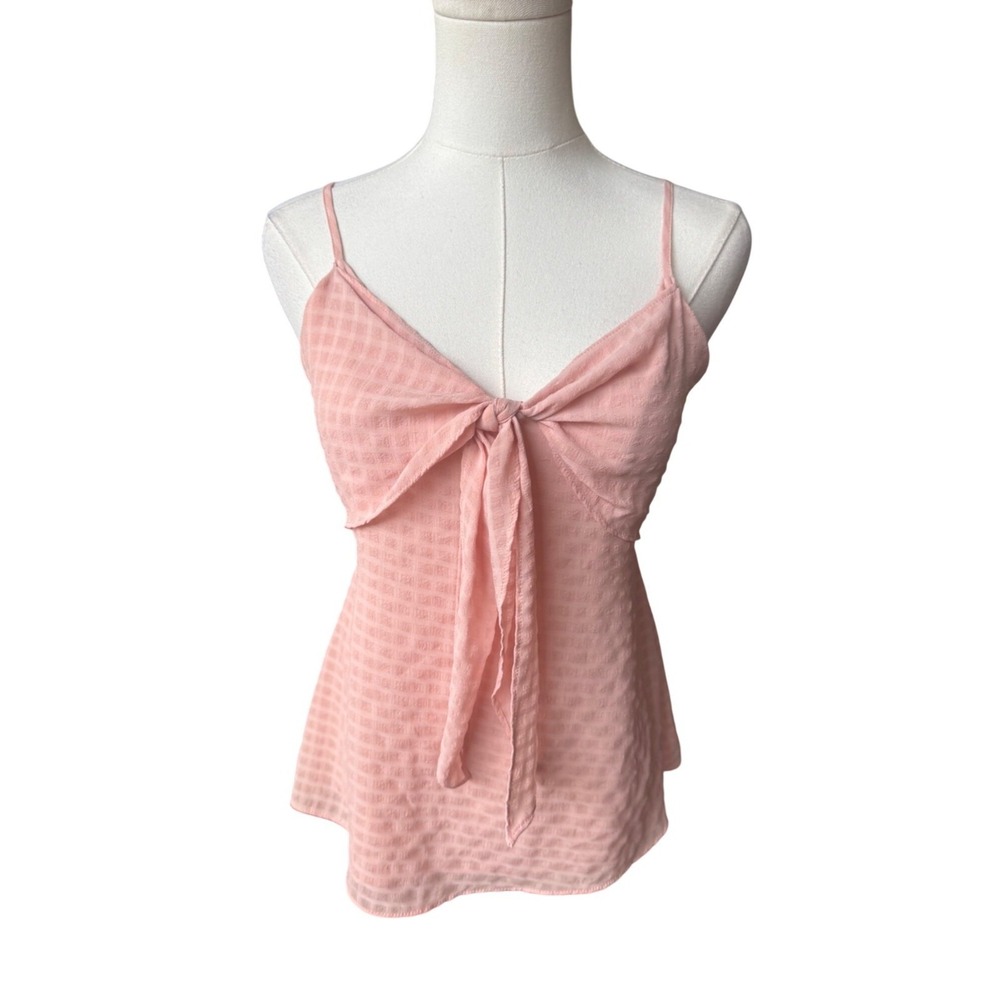Pink Lily Y2K Babydoll Top Size S Camisole Smocked Long V Neck Bow Coquette Pink